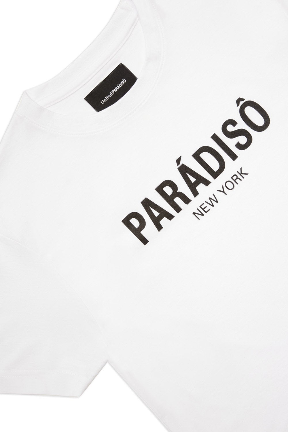 Load image into Gallery viewer, Paradiso White Logo Short-Sleeved Supima T-Shirt Front Detail